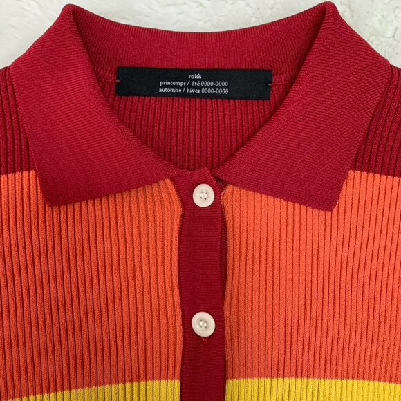 Rokh Women's Rainbow Short Sleeve Ribbed Collared Shirt Top Size Medium - Picture 10 of 12